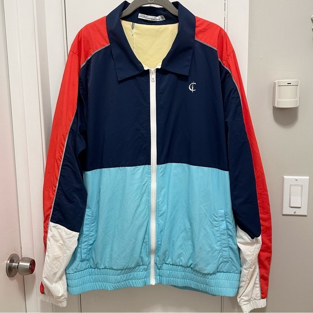 Criquet Mens XXL Color Block Full Zip Nylon Windbreaker Jacket blue red white